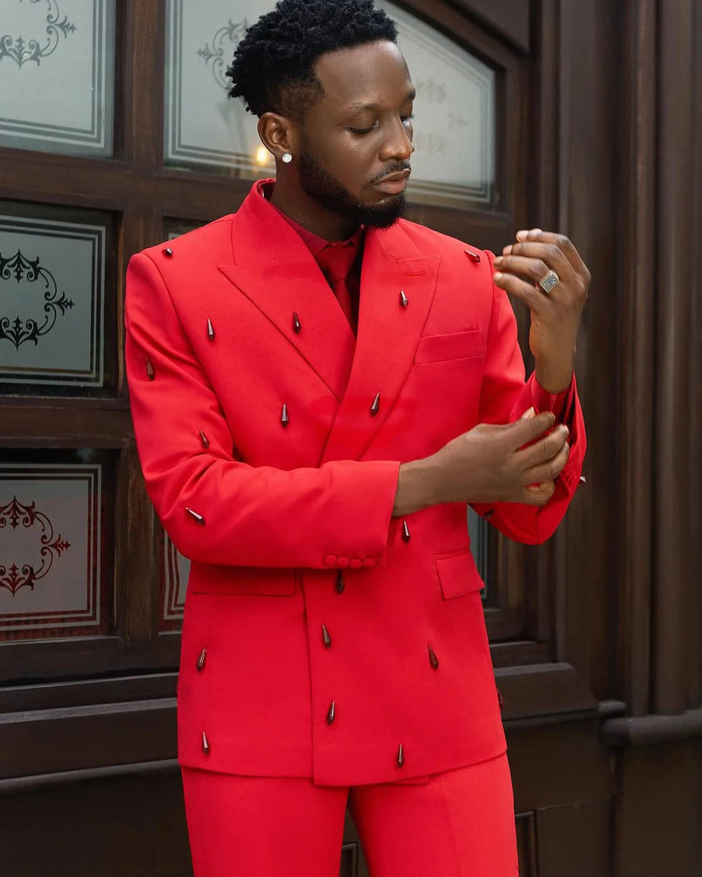Simple Men Suits Tailor-Made Groom 2 Pieces Peaked Lapel Jacket Blazer Double Breasted Evening Party Customized Coat Pants