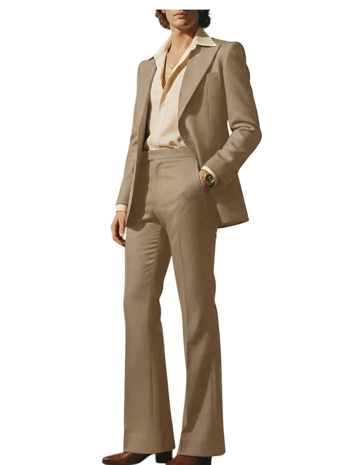 Men's Luxury 2 Piece Suit Set Slim Fit Peak Lapel Blazer Flared Straight Leg Pants Formal Business Wedding Prom Tuxedo