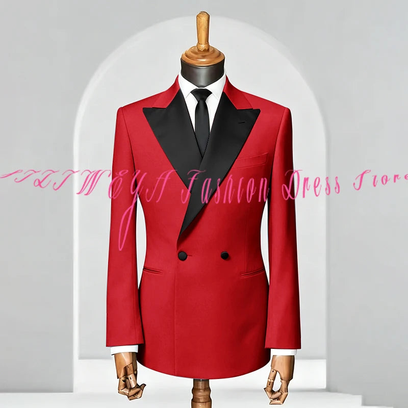 Double Breasted Men Slim Fit Suit 2 Pieces Jacket Pants Formal Occasion Tuxedo Business Casual Chic Outfits