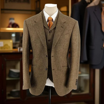 Woolen Men Suits Single Breasted Slim Fit Wedding Groom Wear Tuxedo 3 Pieces Notched Lapel Business Suit Jacket with Pants Vest