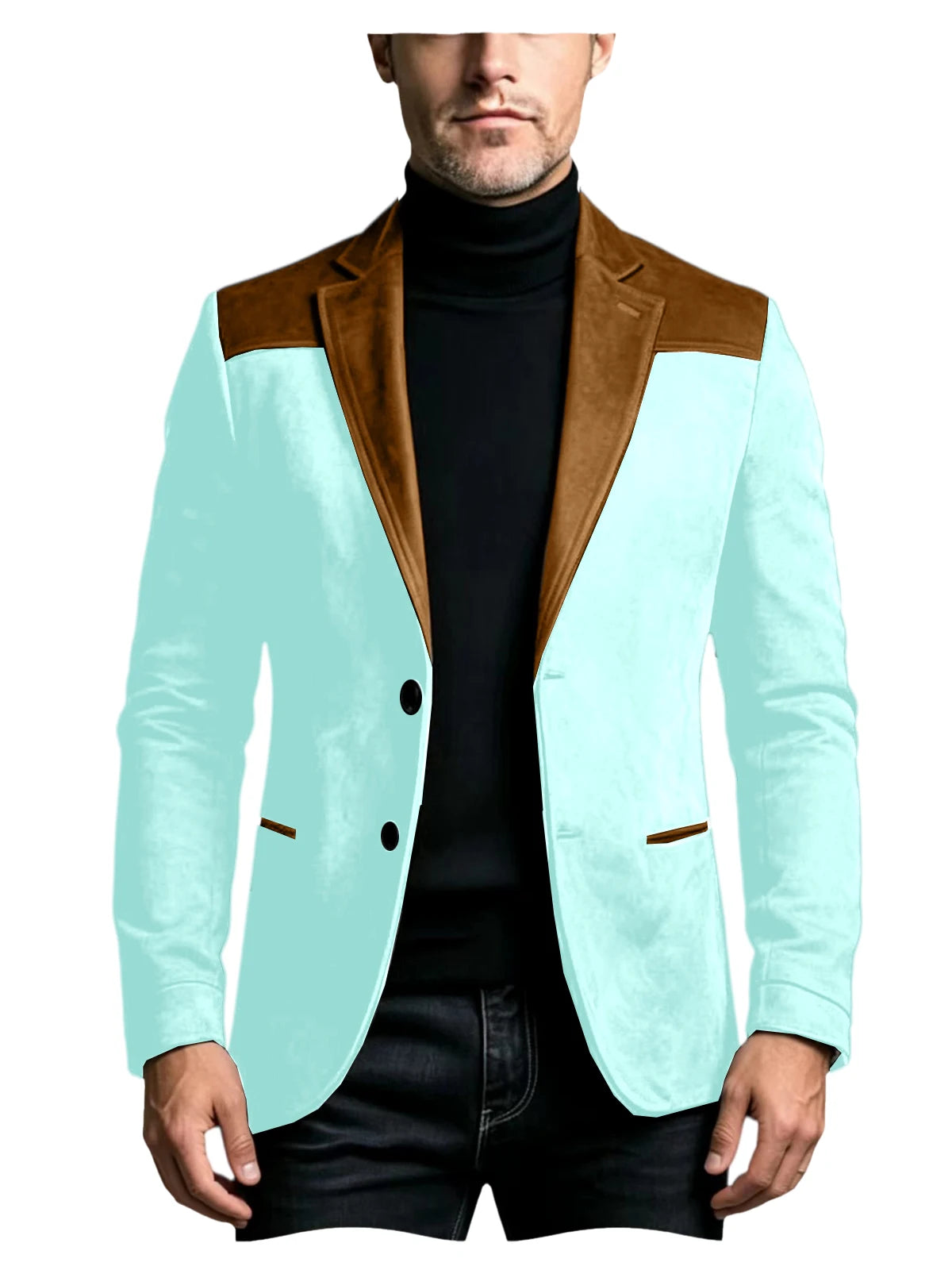 Men Suede Patchwork Lapel Blazer Slim Fit Color Block Suit Jacket Business Streetwear Outerwear For Party Daily Evening Outfits
