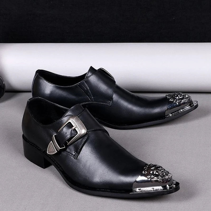 Black Business Leather Dress Shoes Men Pointed Toe Men's Shoes Buckle Formal Leather Shoes Men zapatos de hombre!