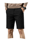 Men Cotton Solid Knee Length Bermuda Shorts Straight Chino Shorts Front Back Pockets Breathable Summer Beach Daily Casual Shorts