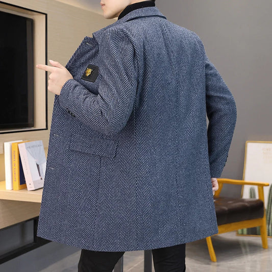 2022 Invierno Long Woolen Jackets Men Business Trench Faits Forma Casual Casual Slim Fit Social Overcoat Office Streetwearbreaker