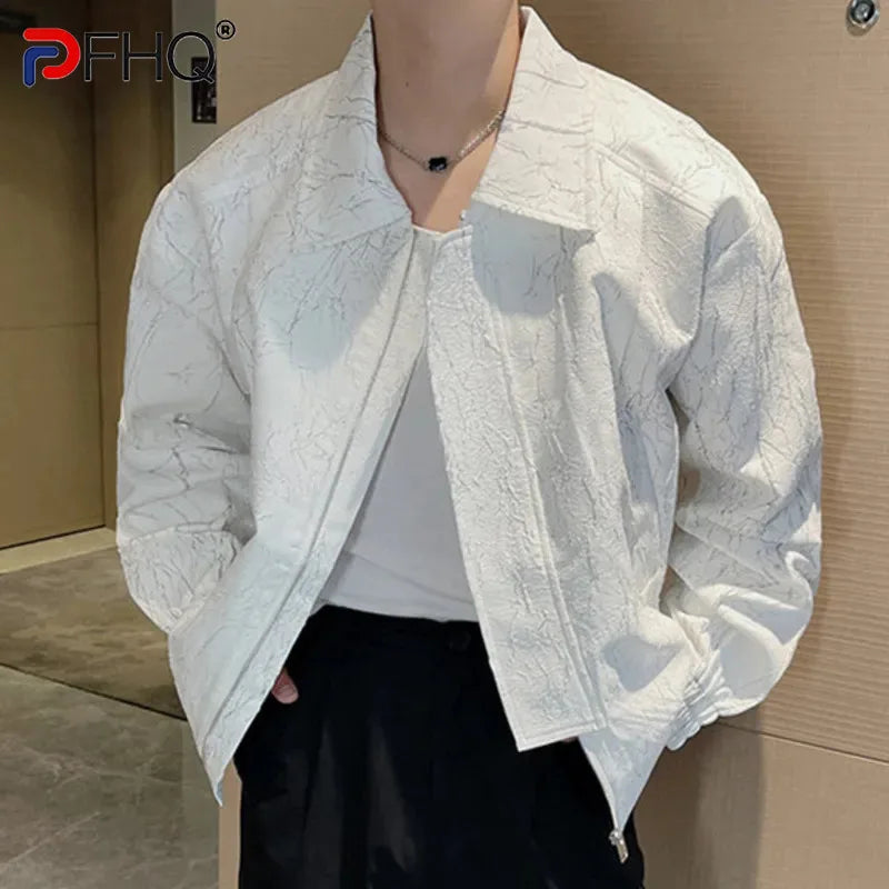 PFHQ Crack Print Design Men's Jackets Business Casual Turn-down Collar Top Loose Male Short Coats 2024 Autumn Nerw 9C7662