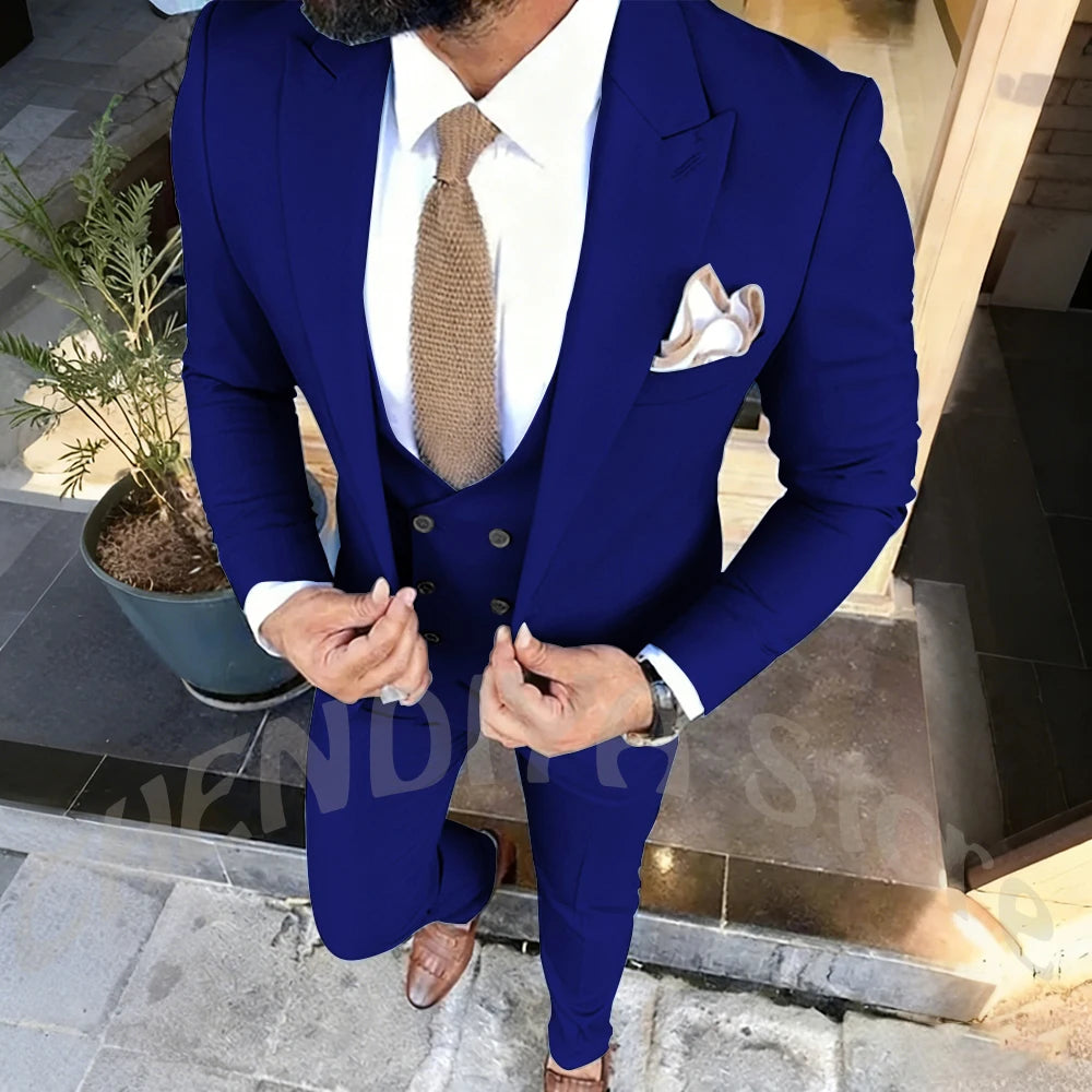 Slim Fit Men's Suits Set 3 Piece Single Breasted Peak Lapel Suit Daily Home Office High Street Fashion Casual Blazer Pants Vest