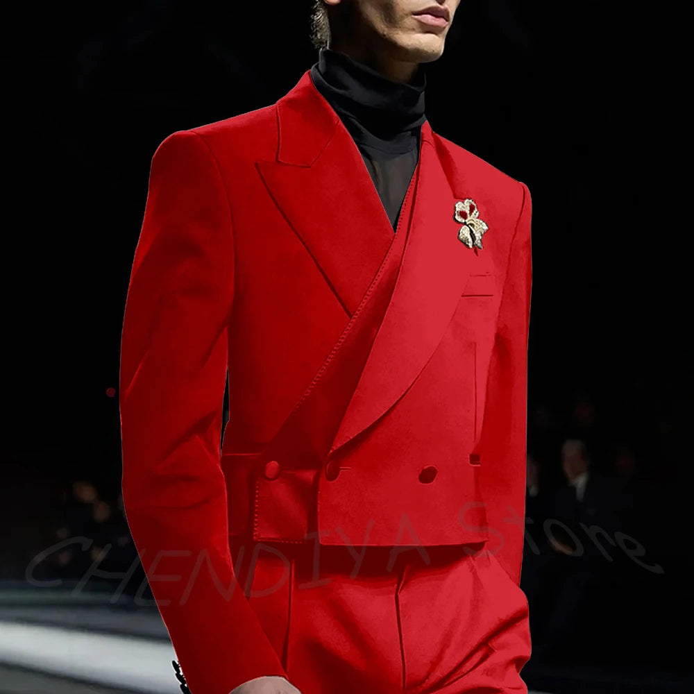 Classic Black Men's Suits Incline Button Peak Lapel Formal Blazer Smart Casual Model Show Evening Party Prom Wedding Set