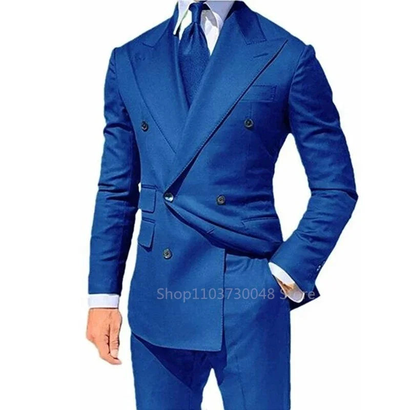 Fashion Solid Wedding Men Suits Sl2 Piece  im Fit Peak Lapel Blazer Pants Formal Business Groom Wear Tuxedos Costume Homme