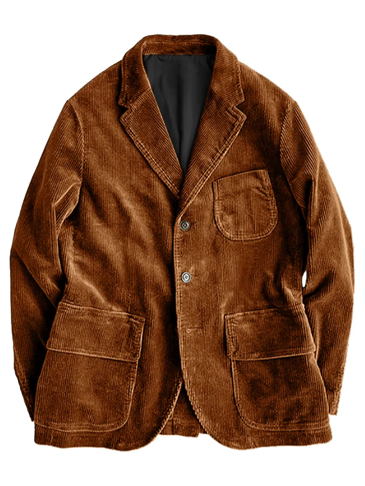 Vintage Men‘s Corduroy Safari Jacket Brown Notched Lapel Slim Fit Flap Pocket Fashion Casual Sport Coat For Office Daily Wear