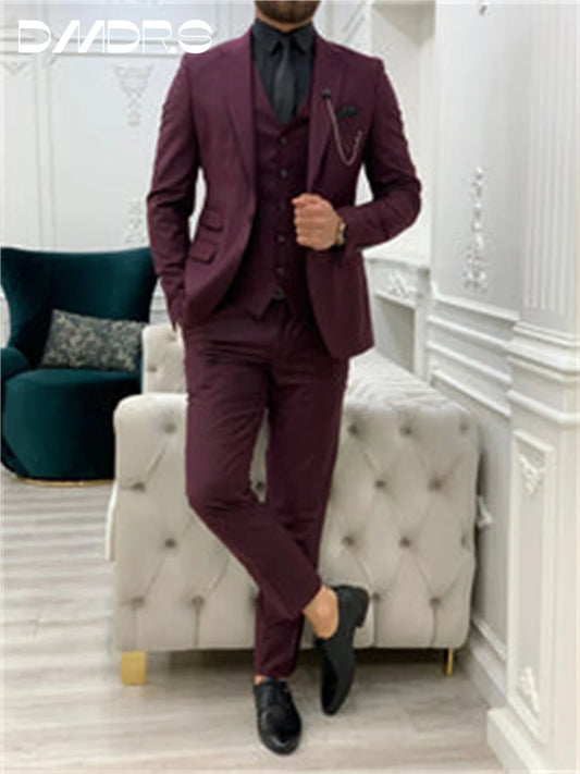 Formal Men's 3PCS Suit Set For Wedding Party Popular Solid Suit For Party Formal Occasion Clothing Elegant Groom Suit Set