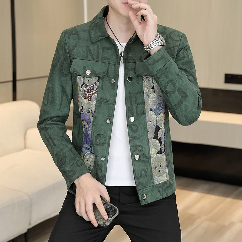Men's Print Jacket Lapel Collar Long Sleeve Formal Jacket Cargo Outerwear Coats man Sping Autumn Casual Coat