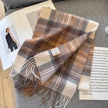 100% Wool Scarf For Women Men British Style Tartan Plaid Cashmere Scarves With Tassel Female Winter Warm Neck Scarf Shawl 2023