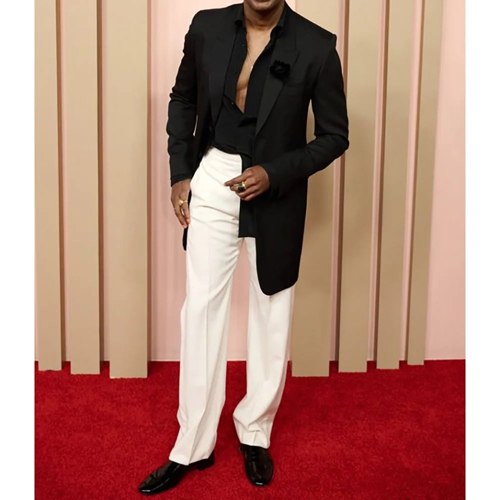 Black White Men Suit 2 Pieces Jacket Pants Social Party Business Casual Suits Set Work Commute Male Clothing