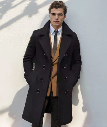 Autumn and winter men's woolen coat casual and fashionable double breasted long men's woolen coat