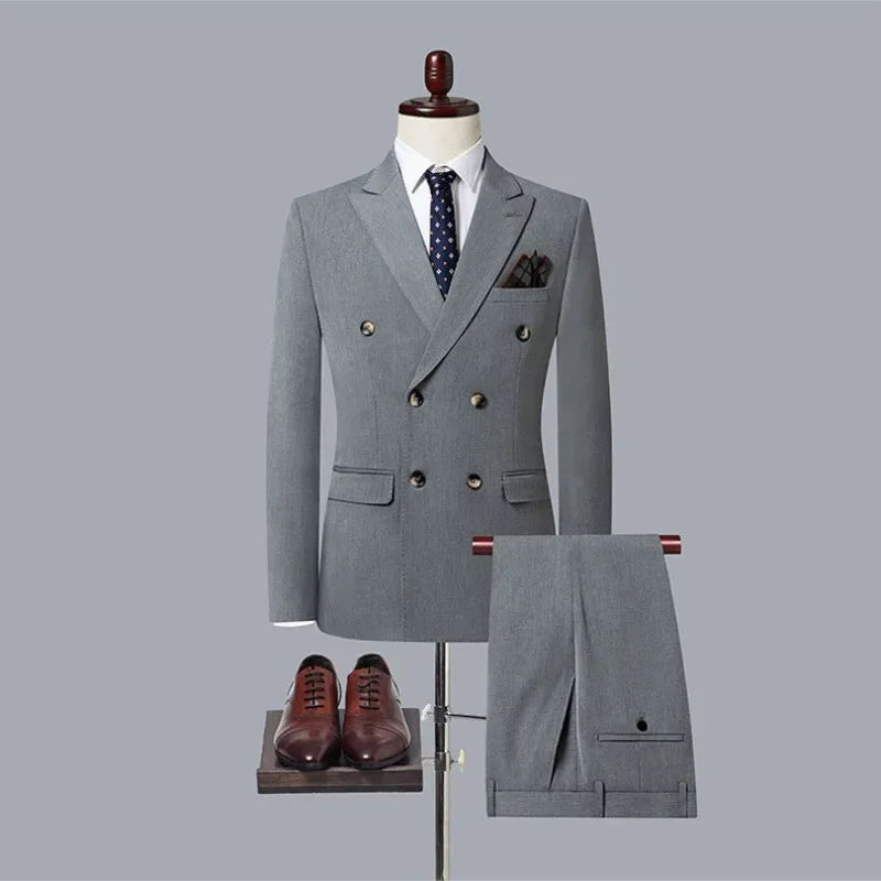two-piece New 2024 Men's Business Casual Suit Solid color slim-fit  suit