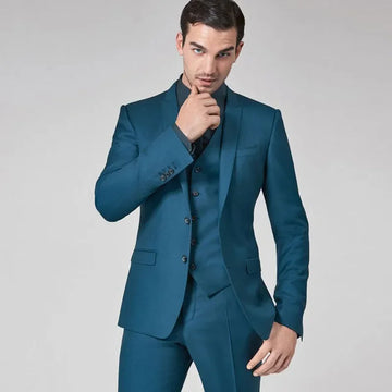 Teal Mens Suits Slim Fit Groomsmen Wedding Tuxedos Three Pieces Groom Suit Peaked Lapel Celebrity Formal Blazers With Jacket Ves