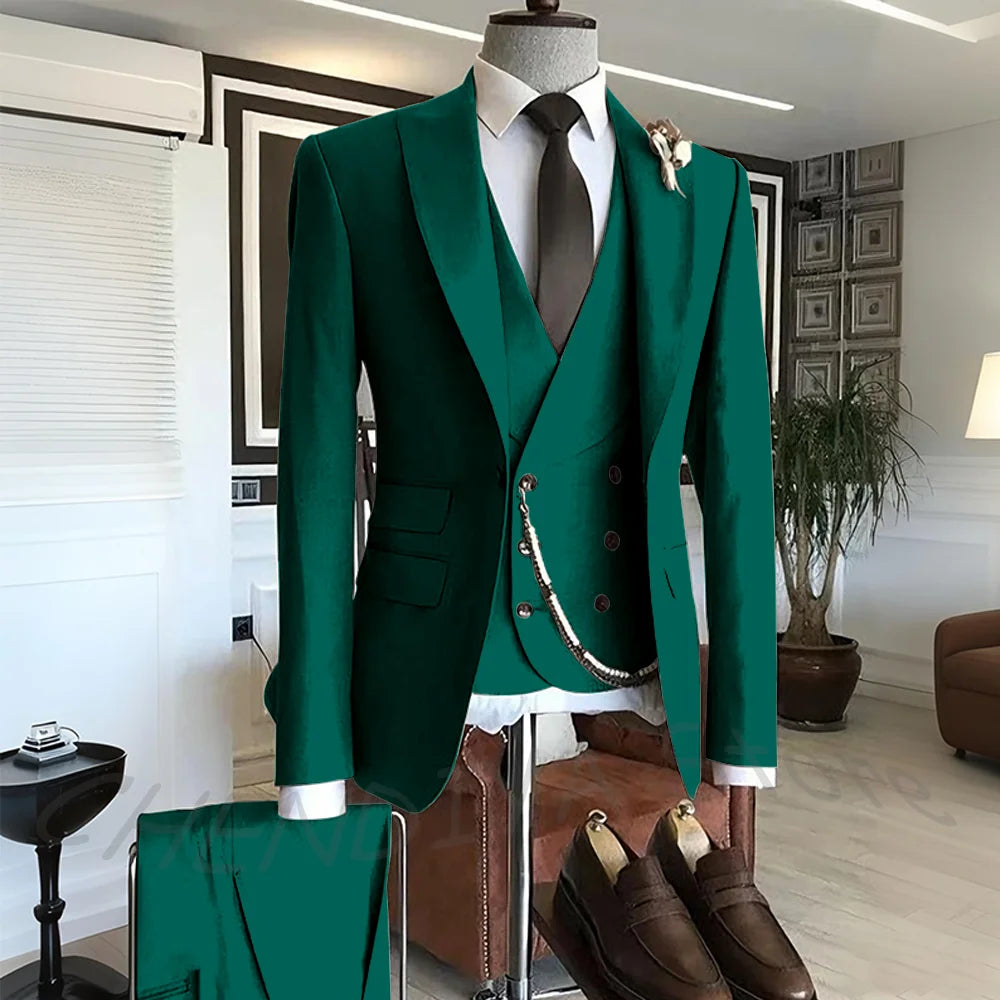 Men's Suit Formal Set 3 Piece Chic Single Button Peak Lapel Slim Fit Outfit Jacket Pants Vest High Quality Business Casual