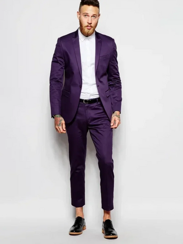 2 PiecePurple Satin Wedding Suit For Men High Quality Jacket Slim Fit  Stage Tuxedo Style Suits Custom Prom Blazer Costume Homme