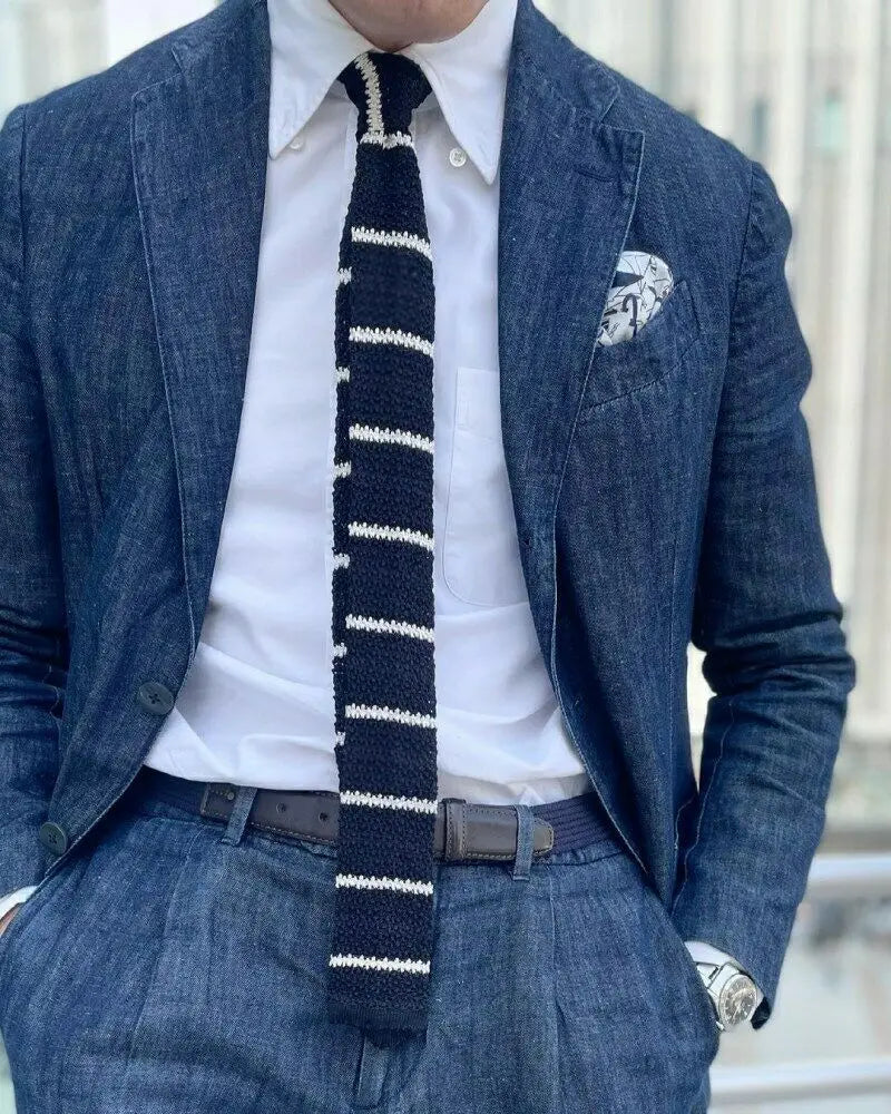 Denim Men Suits Tailor-Made 2 Pieces Slim Fit Coat Pants Prom Tuxedos Wedding Groom Formal Work Casual Tailored Costume Homme