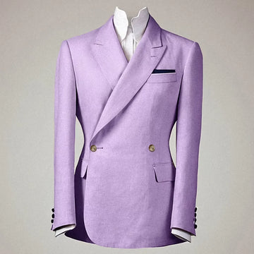 Elegant Men's Linen Cotton Blazer Double Breasted Slim Fit Peak Lapel Breathable Wrinkle Resistant Summer Sport Coat For Wedding