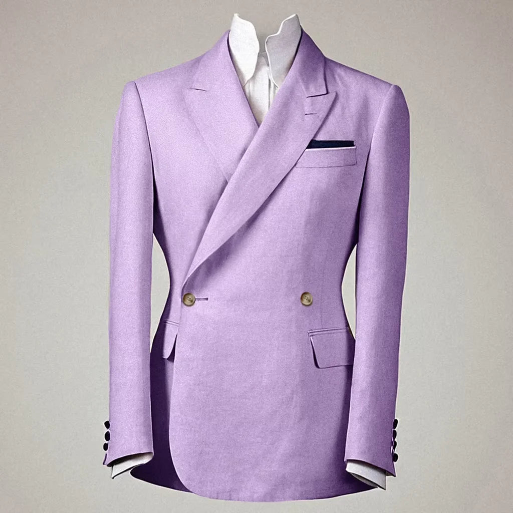 Elegant Men's Linen Cotton Blazer Double Breasted Slim Fit Peak Lapel Breathable Wrinkle Resistant Summer Sport Coat For Wedding