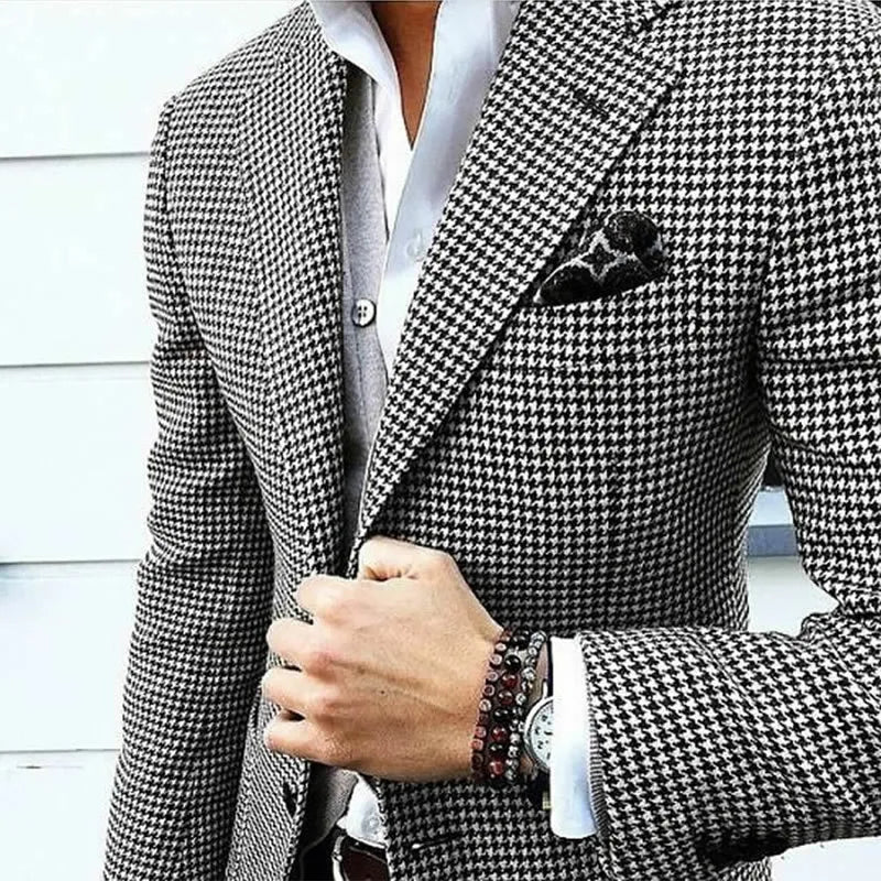 Blazer pour hommes de style italien Blazer Houndstooth décontracté veste veste notée revers une pièce Vérifiez la couche de mariage pour la fête de bal