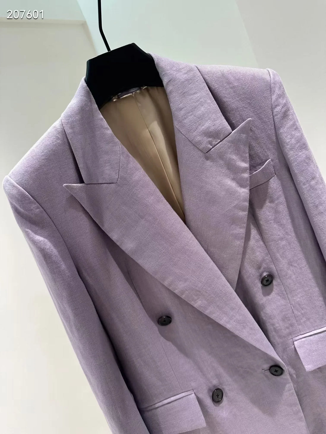 Spring and summer new light purple office women's linen suit elegant double breasted suit jacket long pants two-piece set