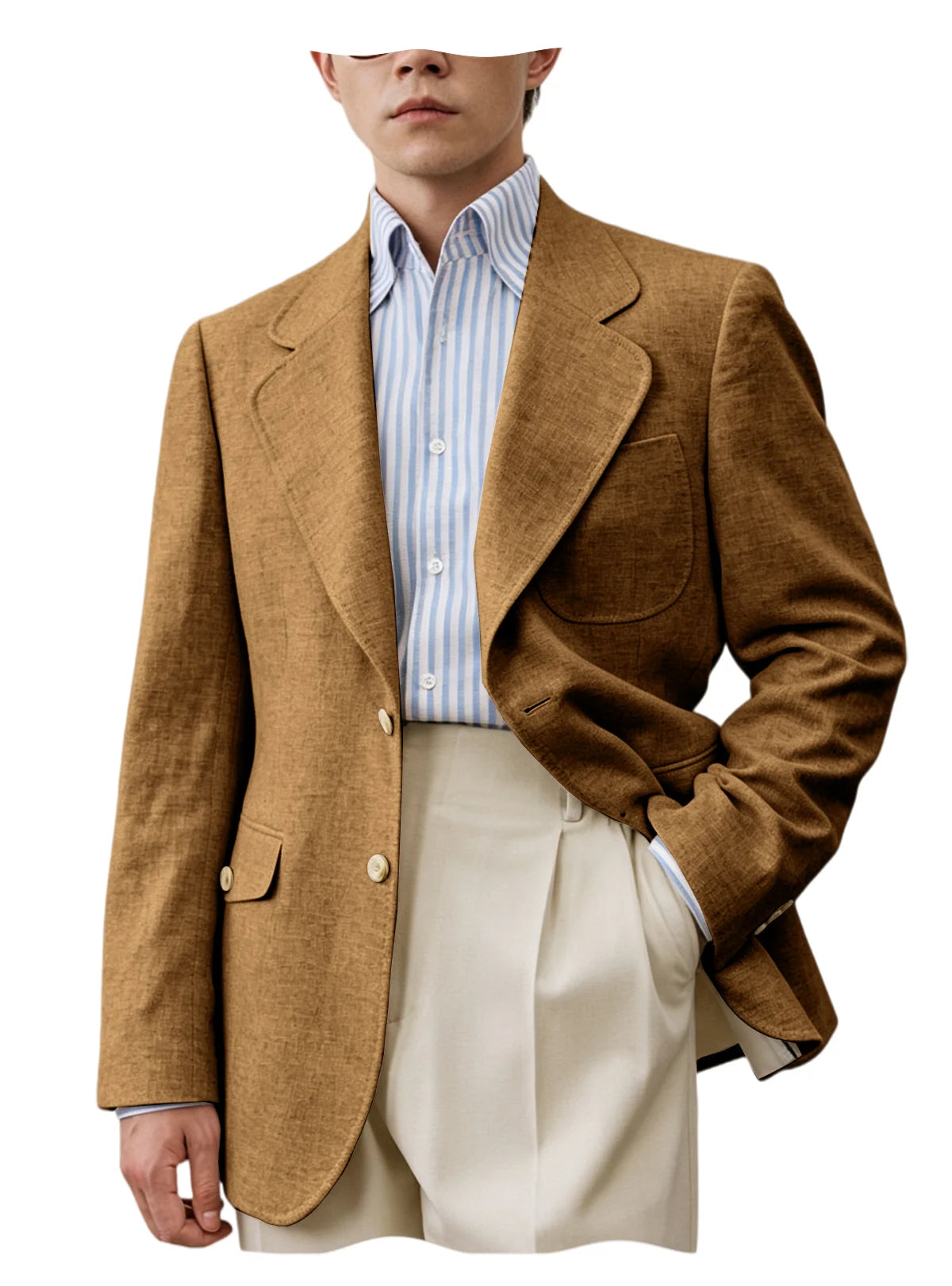 Men Natural Linen Blazer Suit Jacket Breathable Slim Fit Single Breasted Business Office Wedding Party Smart Casual Outerwear