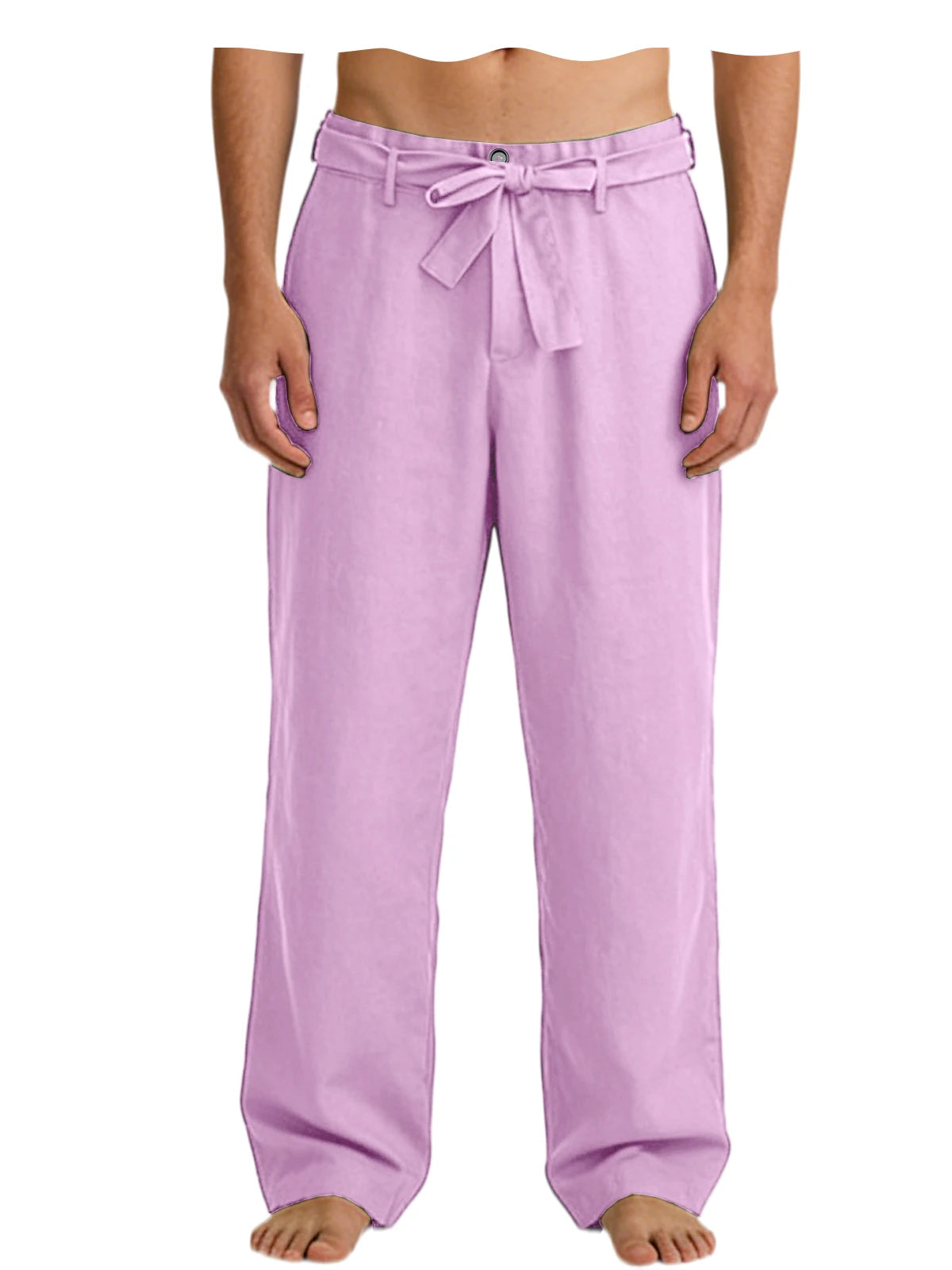 Vintage Men's Tie Waist Linen Blend Pants High Waist Wide Leg Casual Trousers Soft Breathable Lounge Pants for Men
