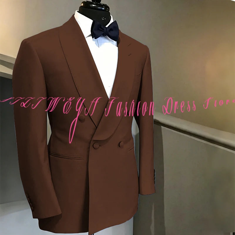 Blue Double Breasted Men's Suit Wedding Groom Tuxedo High Quality Boutique Male Clothing Jacket+Pants