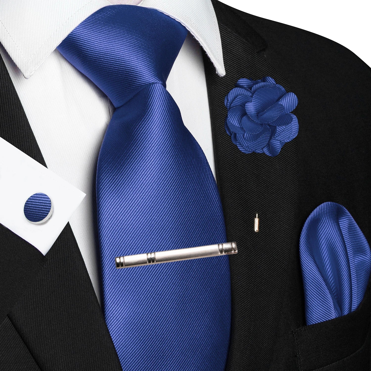 JEMYGINS Blue Solid Wedding Tie For Men Handky Cufflink Brooch Gift Mens Elegant Necktie Fashion Business Party Dropshiping