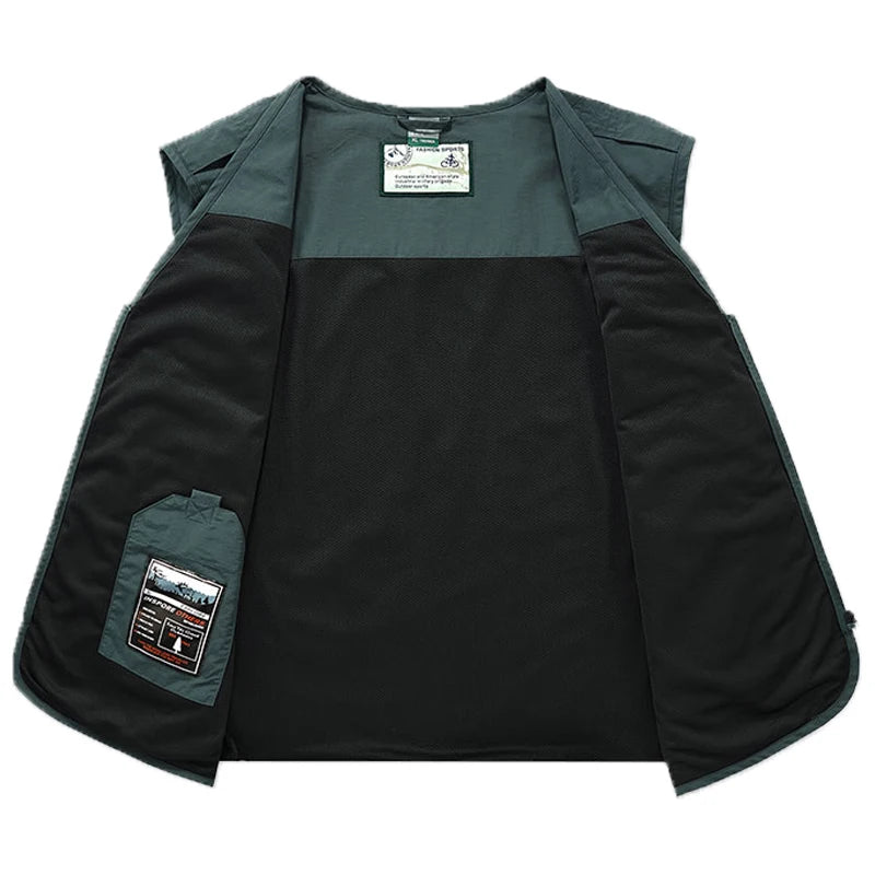 2024 Men Spring Sleeveless Many Pocket Stand Collar Vest Jackets Men Solid Color Outdoors Fishing Cargo Casual Vest Jackets Male