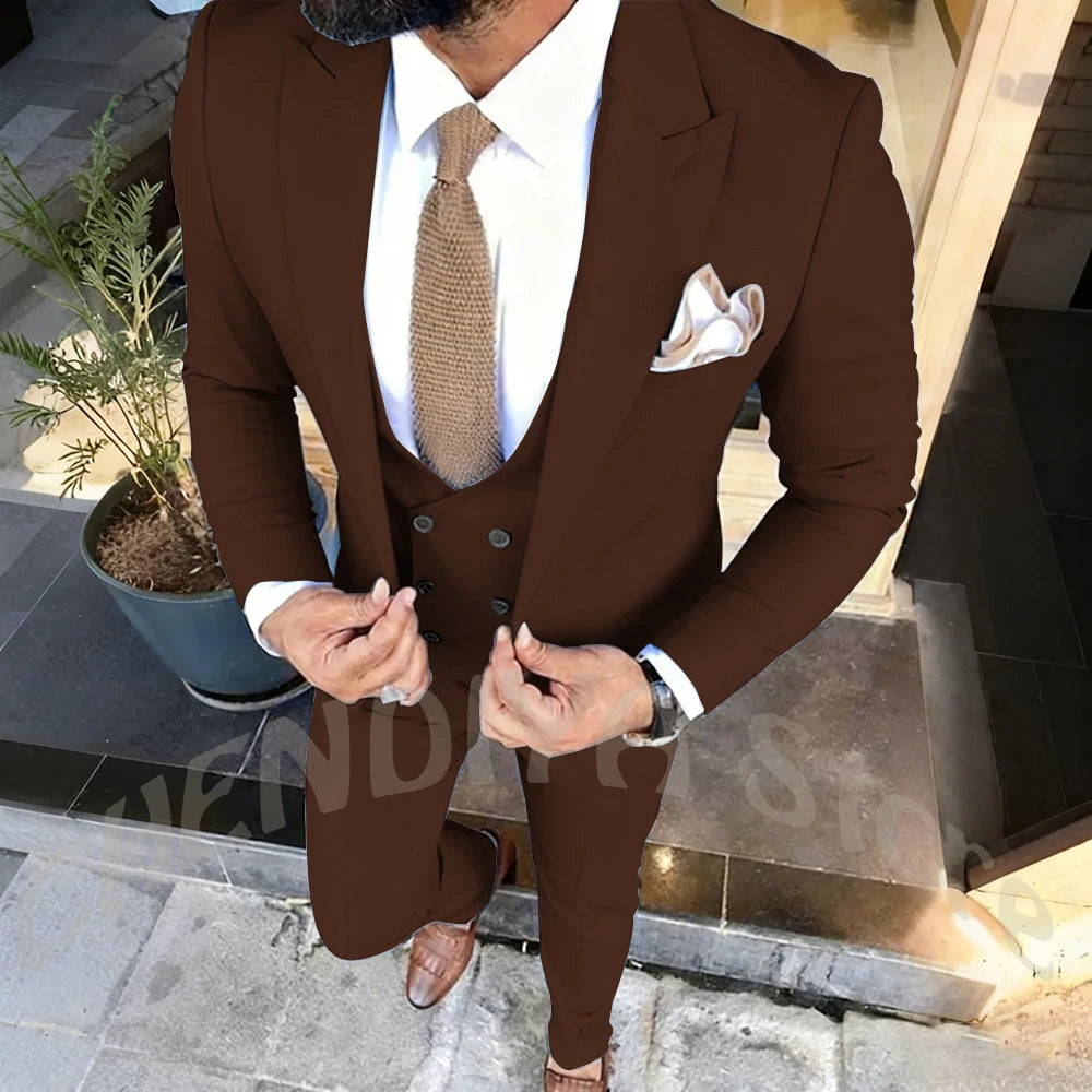 Slim Fit Men's Suits Set 3 Piece Single Breasted Peak Lapel Suit Daily Home Office High Street Fashion Casual Blazer Pants Vest