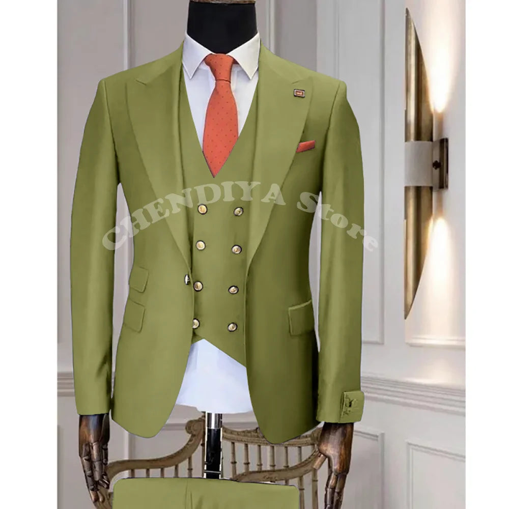 Navy Blue Business Suits Men Wedding Groom Tuxedo Single Breasted Notch Lapel Prom Party Slim Fit 3 Piece High Quality Outfit