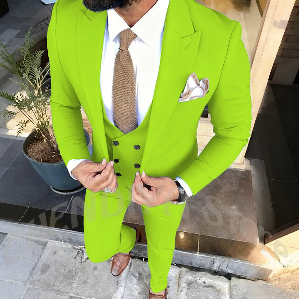 Slim Fit Men's Suits Set 3 Piece Single Breasted Peak Lapel Suit Daily Home Office High Street Fashion Casual Blazer Pants Vest