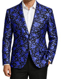 Men's Floral Jacquard Blazer Notched Lapel Two Button Flap Pockets Party Suit Jacket For Wedding Prom Nightclub Formal