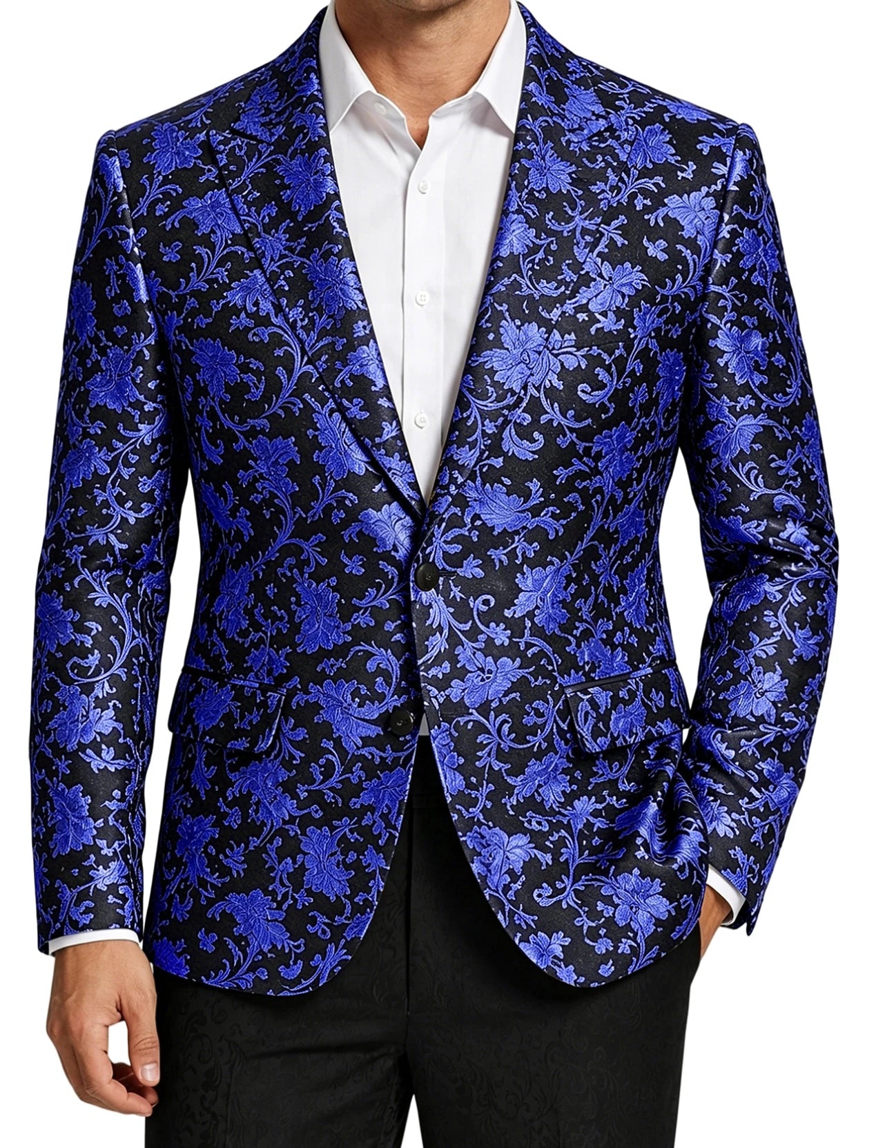Men's Floral Jacquard Blazer Notched Lapel Two Button Flap Pockets Party Suit Jacket For Wedding Prom Nightclub Formal
