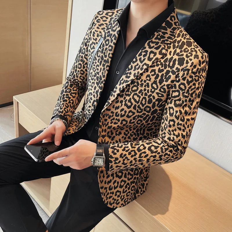 2023 Fall New Mens Blazers Casual Suit Jacket Classic Mens Leopard Print Blazer Fashion Sexy Wedding Blazer Tuxedo Masculino