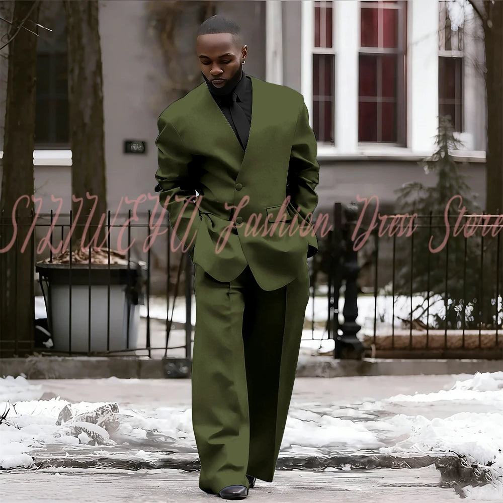 Single Breasted Red Men's Suit 2 Pieces Jacket Pants Loose Style Business Casual Work Commute Daily Social Blazer Set