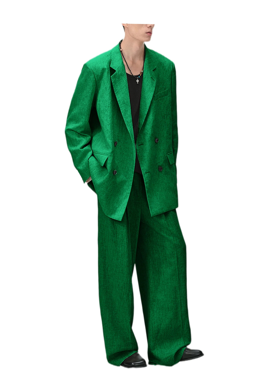 Men's Linen Suit 2-Piece Double Breasted Slim Fit Blazer Straight Leg Pants For Summer Casual Business Wedding Streetwear