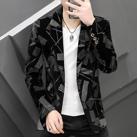 Autumn Men Blazers Luxury Corduroy Casual Slim Suit Jacket Business Social Office Dress Coat Streetwear Jacket Men Clothing