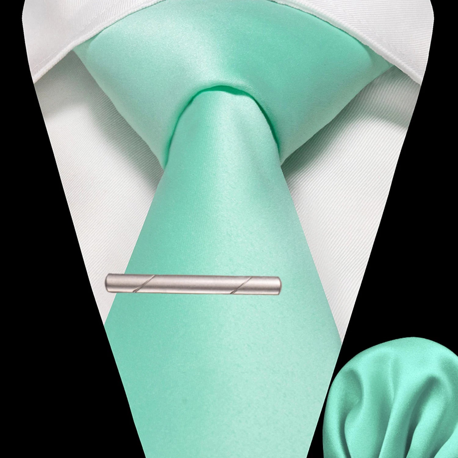 JEMYGINS Solid polyester Men Tie Handkerchief tie clip Set Blue Pink Mint Green Necktie for Wedding Party Business Accessories