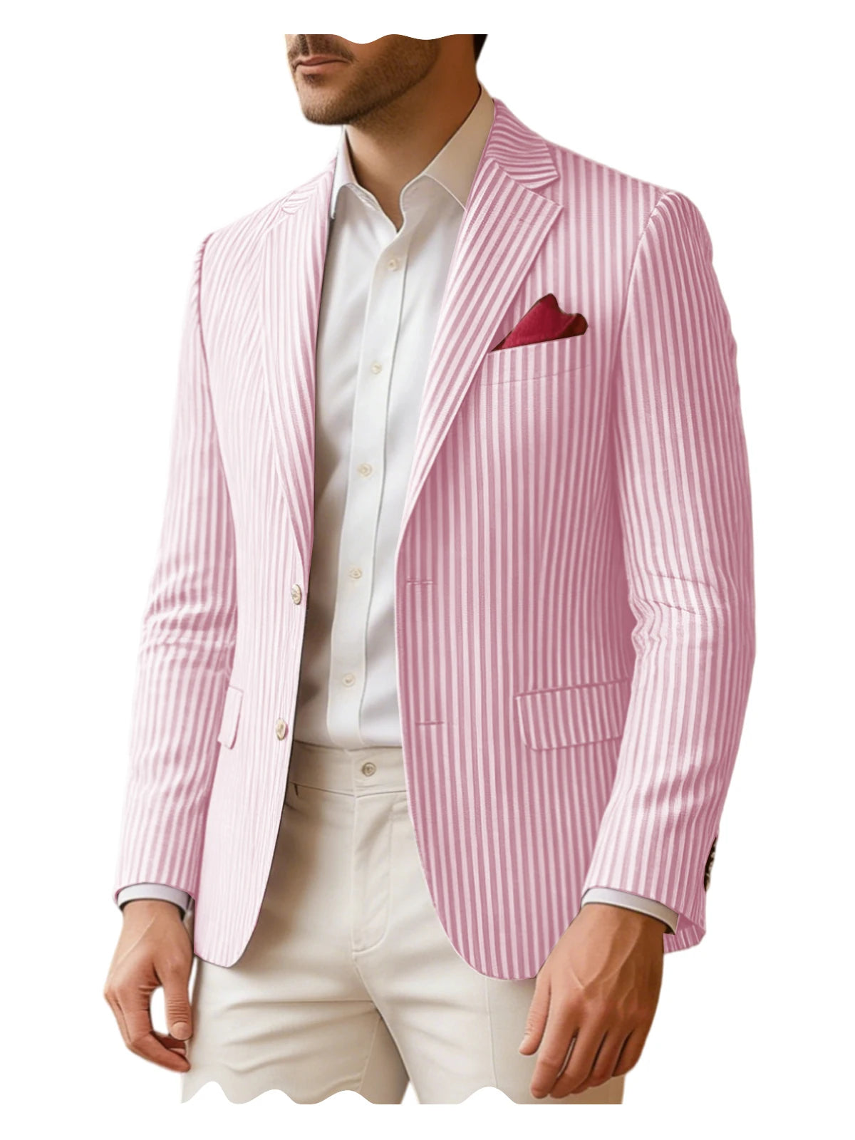 Men's Seersucker Striped Blazer Classic Slim Fit Notch Lapel Business Casual Suit Jacket For Beach Vacation Summer