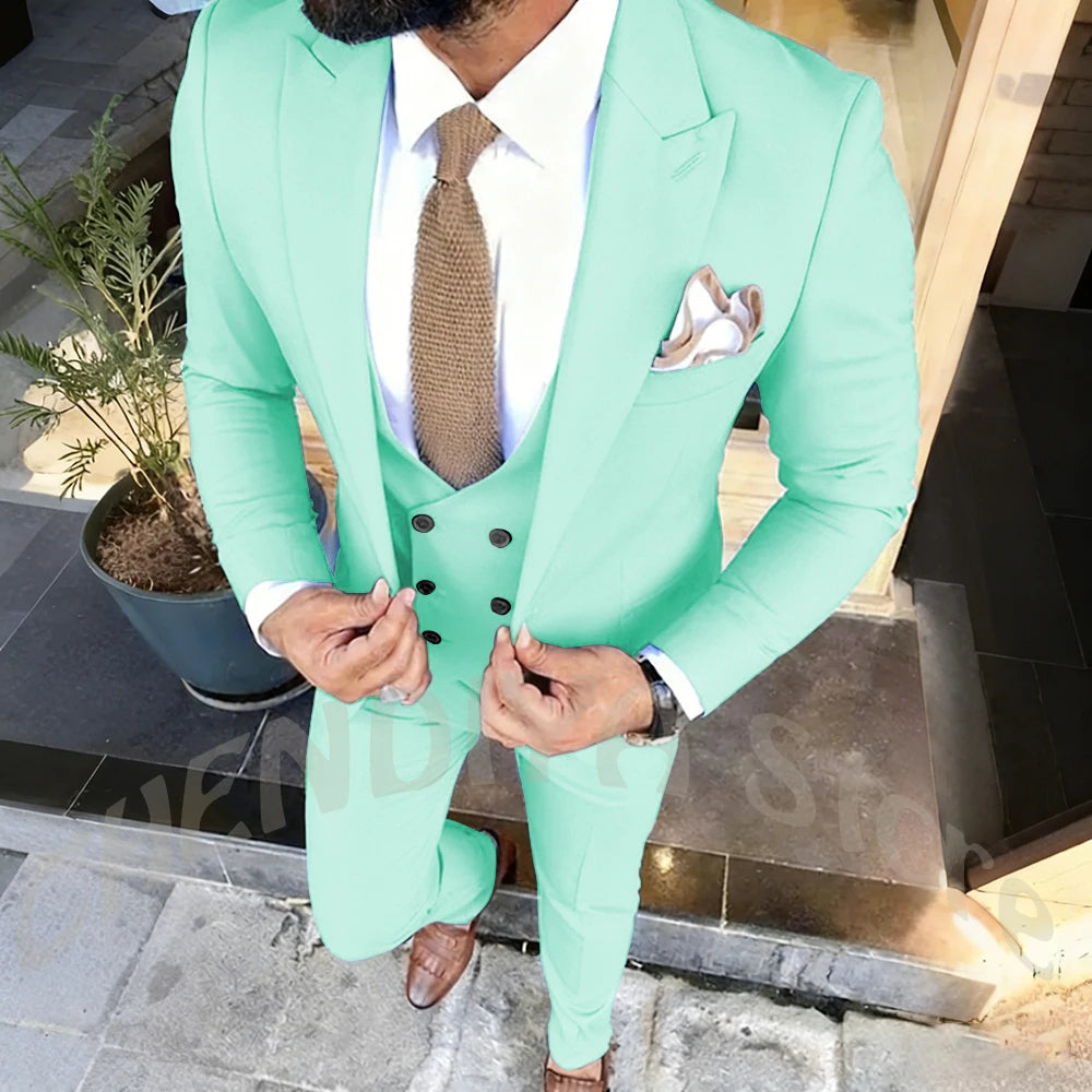 Slim Fit Men's Suits Set 3 Piece Single Breasted Peak Lapel Suit Daily Home Office High Street Fashion Casual Blazer Pants Vest