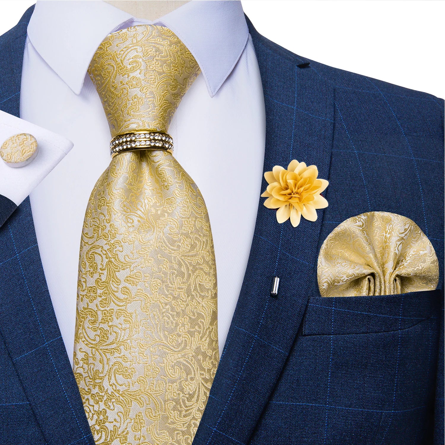 8cm Men Silk Tie White Solid Necktie Men's Formal Wedding Party Ties Cufflinks Hanky Flower Brooch Set Men Gift Corbatas DiBanGu