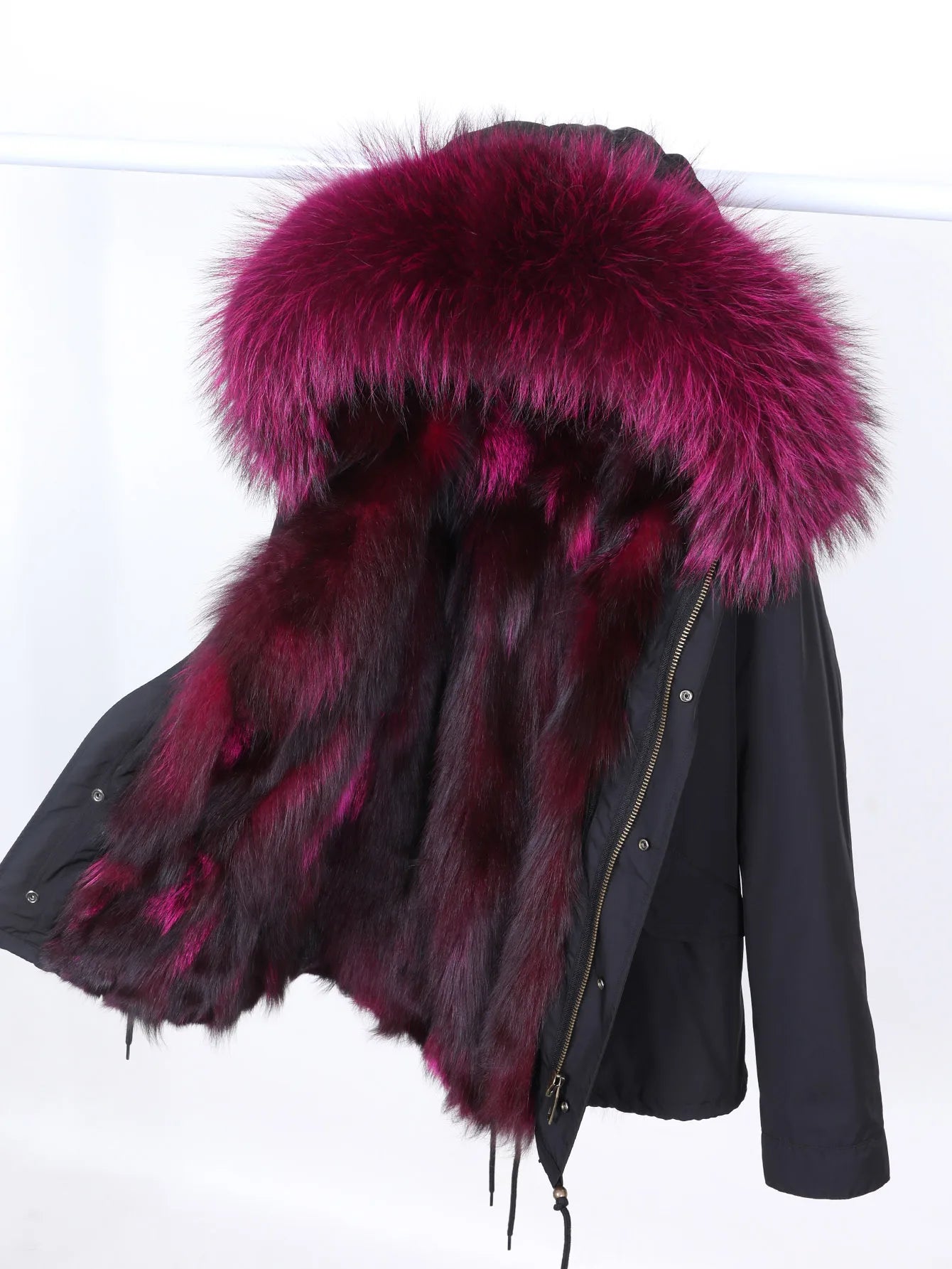 2025 MaoMaoKong Removable Fox Fur Lined Parka Coat Women's Fashion Winter Jacket Natural Real Raccoon Collar Female Clothing