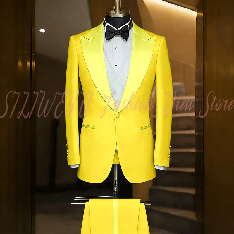 Elegant Black Men's Suit Single Breasted Peak Lapel Wedding Groom Tuxedo Dinner Party Dress Business Casual Male Clothing