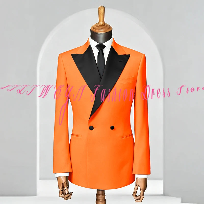 Double Breasted Men Slim Fit Suit 2 Pieces Jacket Pants Formal Occasion Tuxedo Business Casual Chic Outfits