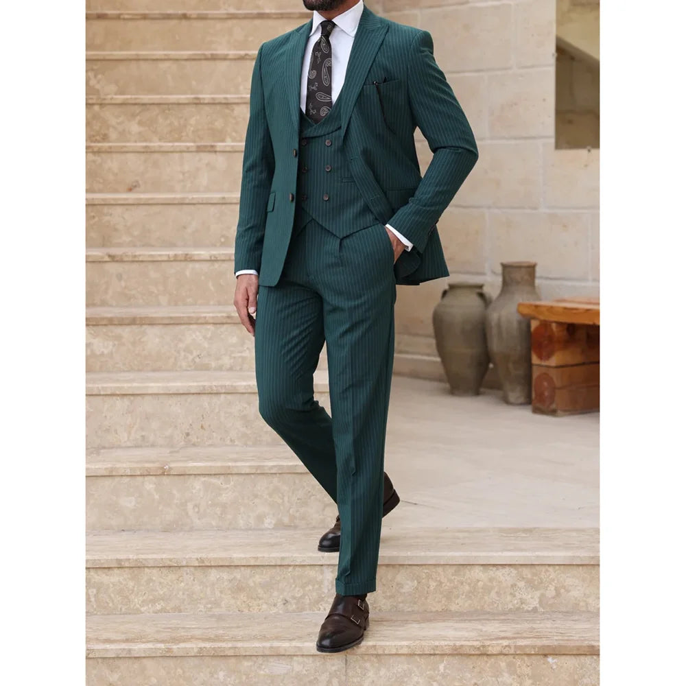 Customized Stripe Men's Suits Fashion Single Breasted Peak Lapel Elegant Man Suit Smart Casual Business Office Formal Blazer