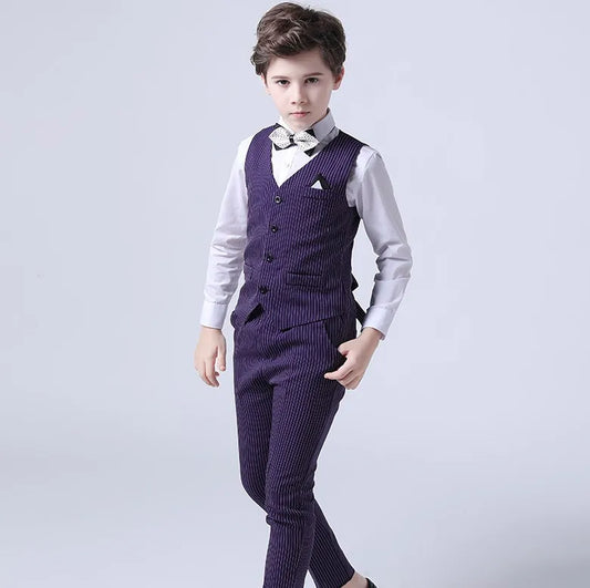 Boys Summer Wedding Suit Kids 1Year Birthday Vest Pants 2PCS Formal Suit Child Party Ceremony Costume Teenager Photography Suit